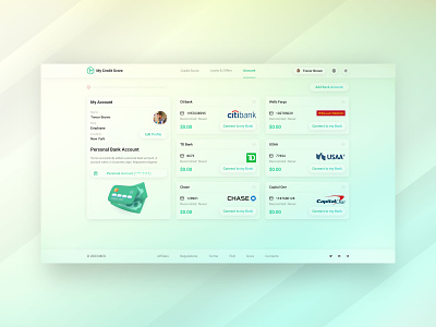 My Credit Score - My Account Page for Decision Making App account banking borrow credit score dashboard deposit extej finance financial app fintech insurance loans payments product design profite saas top us ui ux web app web design