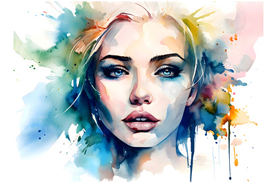 Watercolor portrait of a beautiful young woman design graphic design illustration vector watercolor