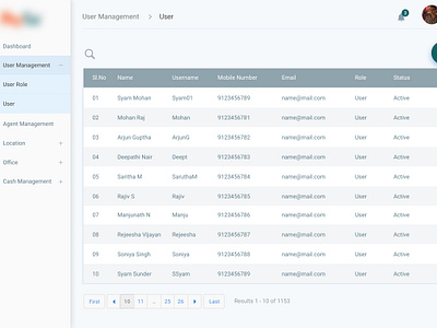 User Management landing page ui