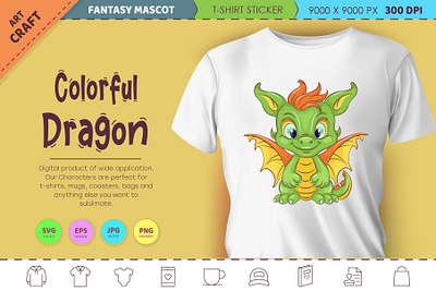 Colorful cartoon dragon. Fantasy clipart. cartoon character clipart dinosaur dragon fantasy illustration mascot noai reptile sticker t shirt vector