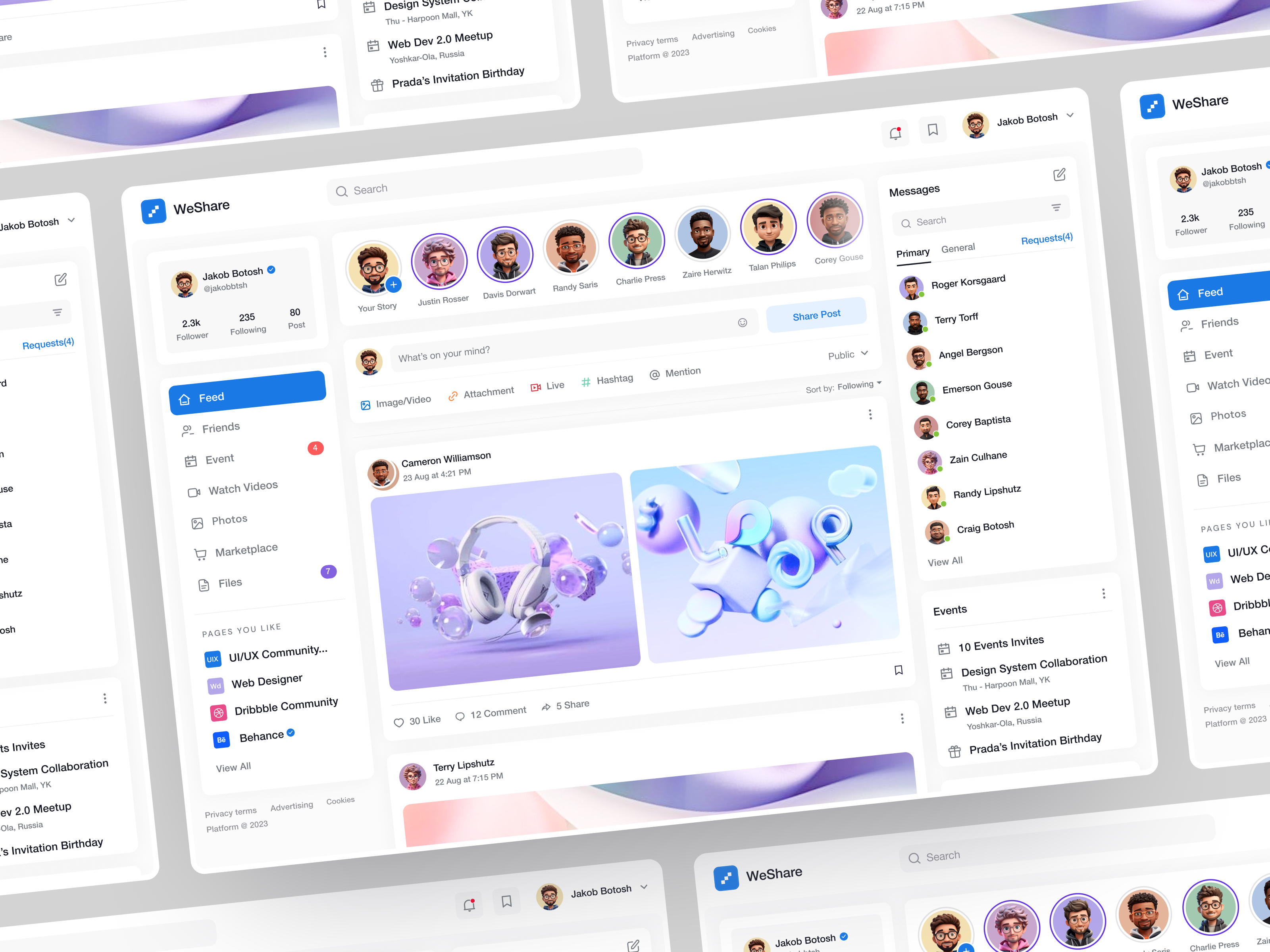 WeShare Social Media Platform chat dashboard data design facebook live chat livestream media project sharing social social media social network ui ux web web design webdesign website whitespace