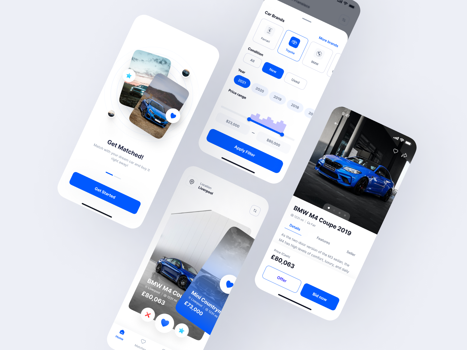 DealerBids Car Matcher App app blue mobil app ui blue mobile app branding car app car marketplace app car marketplace ui car mobile app car ui dark blue ui logo mobile app mobile app ui design ui ui ux