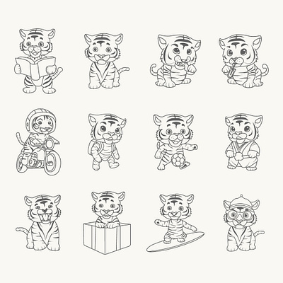 line art illustration of a tiger cartoon design graphic graphic design handdrawn illustration line vector