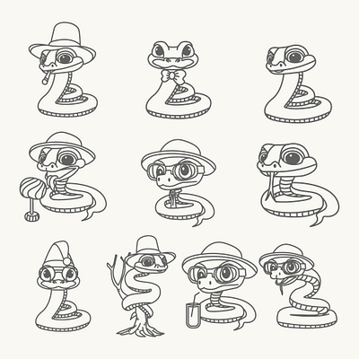 line art illustration of cute snake cartoon design graphic graphic design handdrawn icon illustration snack vector