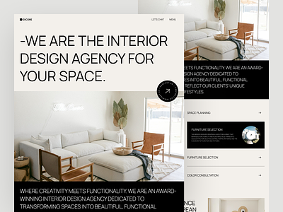 Dicore - Interior Design Agency Landing Page agency architecture bold company furniture homepage interior interior agency interior architecture interior design landing page living room minimalist room ui ux web web design website website design