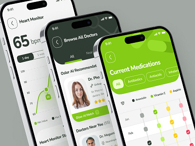 osler UI Kit: AI Telehealth App | Doctor Medication Tracker UI clean doctor app doctor appointment doctor booking doctor consultation green health healthcare healthcare ai healthcare app medical app medication app minimal mobile mobile app telehealth telemedicine ui ui kit virtual consultation