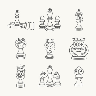 cute chess pieces line art cartoon cute chess pieces line art design graphic graphic design handdrawn icon illustration vector