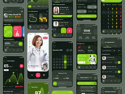 osler UI Kit: AI Telehealth & Telemedicine App | Dark Mode UI ai chatbot clean dark mode doctor doctor app doctor booking green health tracker app healthcare healthcare ai hospital app minimal mobile app pharmacy app telehealth telehealth ai telemedicine ui ui kit virtual consultation