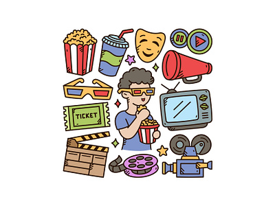 Movie Doodle Set cinema cute doodle illustration movie vector