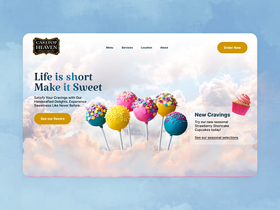 Cakepop Heaven animated landing page bakery website branding cake cakepop chocolate design graphic design identity illustration motion design motion graphics surreal design ui vector website