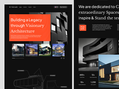 Modiarch - Architectural Agency Landing Page Website 🏛️ agency ar arch architect architecture architecture agency building company construction dark home home page house landing page property sketch up ui web web design website