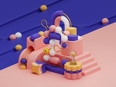 Abstract Kinetic Art 3D Illustration 3d 3d illustration 3dart abstract art b3d blender blender3d c4d cinema4d colorful geometric illustration render set simple