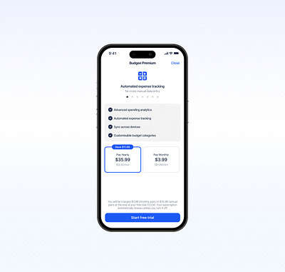 Mobile Premium Subscription UI: Clean and Minimalist Interface budget clean design finance mobile paywall simple subscription ui ux