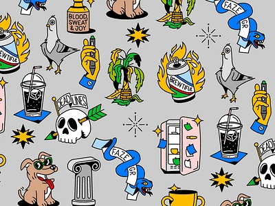 Faze Illustration Pack beer character cocktail design dog drink editorial fire fridge greece house illustration logo palm party pigeon skull snake trophy tropical