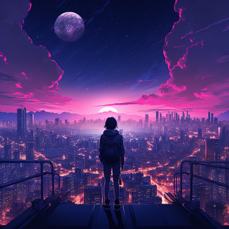 MidJourney : retrowave - girl - landscape - night - city by Thibault on ...