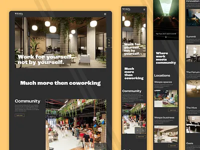 Coworking space website case study community community space coworking coworking platform coworking space coworking website dark ui design inspiration layout design minimalism modern design office responsive design ui user centered design ux website