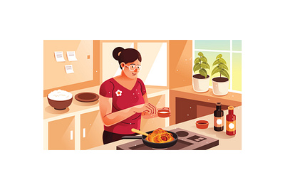 Mother Cooking a Pasta Illustration family