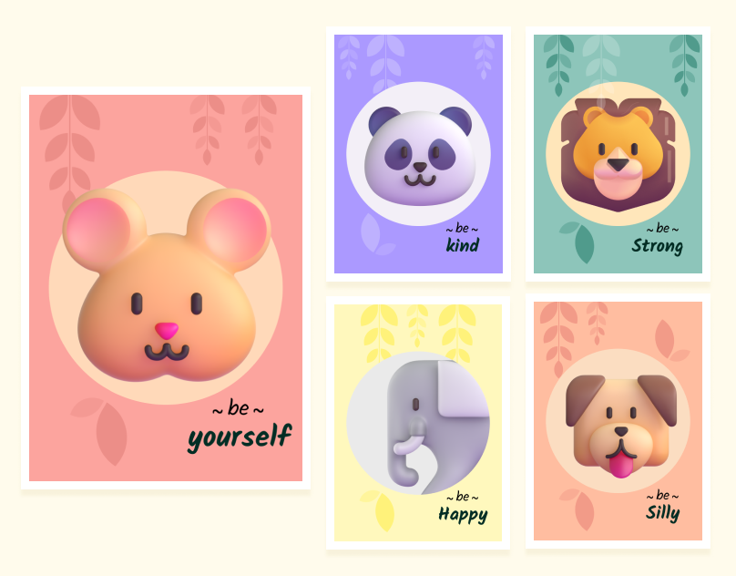 Animal posters -Nursery Decor Nursery Wall Art Safari Nursery animals colorful dog elephant flash cards flatdesign graphic design illustration kids lion mouse panda poster safari