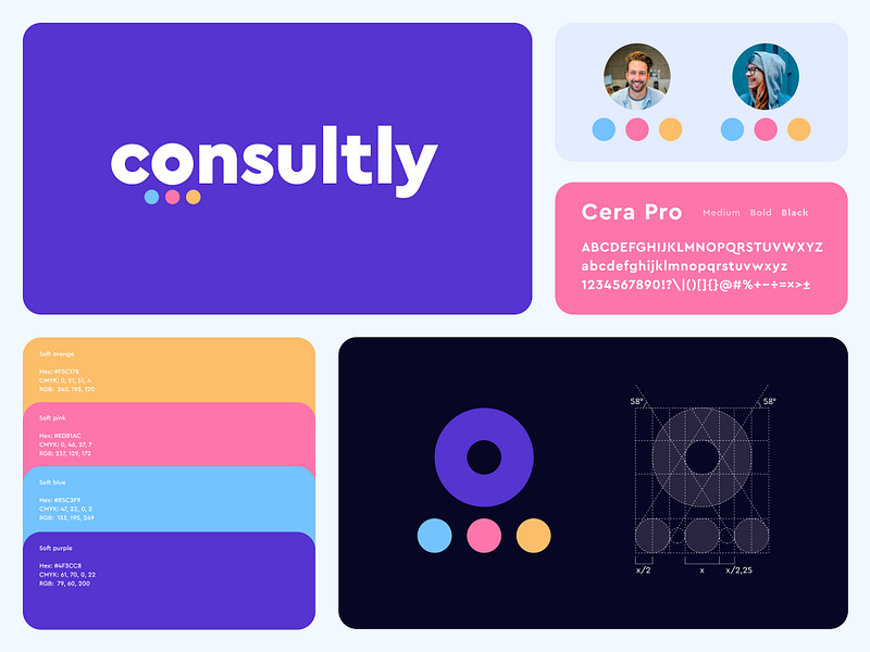 Consultly Branding brand brand identity brandbook branding colorful consultants consulting dots grid help icon leader logo monogram o people smart timeless web3 wordmark