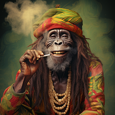 Rastafarian Monkey whimsical.