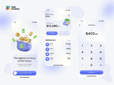 Crypto Trading App - 3D Design Style 3d 3d design 3d design style app app design crypto app crypto trading design mobile mobile app trading ui ui design ui ux