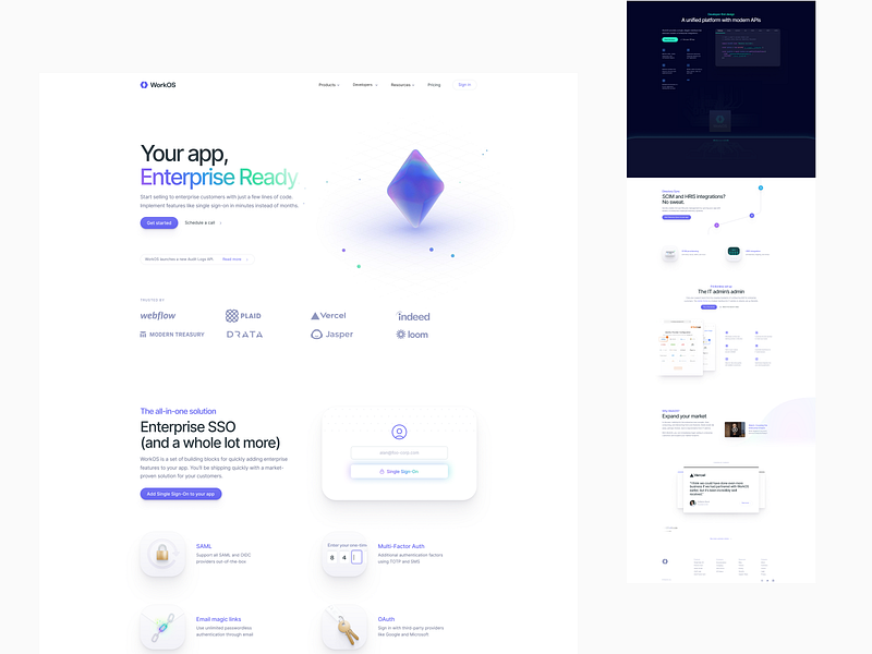 ~ WorkOS Website. 3d animation app art branding design flat graphic design icon illustration illustrator logo minimal motion graphics typography ui ux vector web website