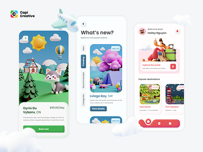 Travel App - 3D Design Style 3d 3d design 3d design style app creative design mobile mobile design travel travel app ui ui design ui design concept ui ux