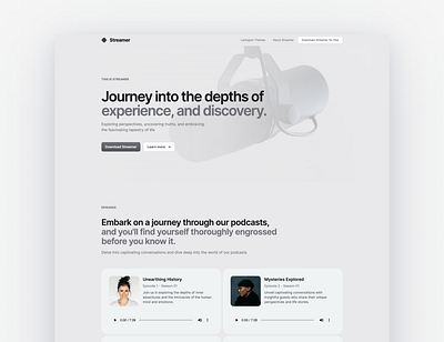 Streamer - Podcast landing page clean demo free landing page one page tailwindcss template theme