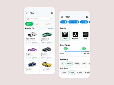 car app ui app car colour design first shot ui