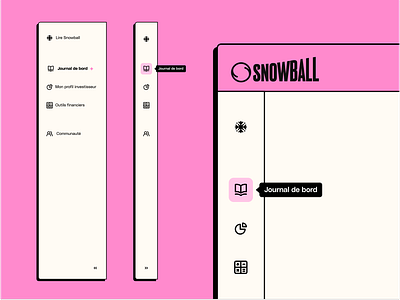 Snowball Desktop App Navigation app back office brutalism collaps collapsed desktop navigation neo brutalism neu brutalism product design responsive