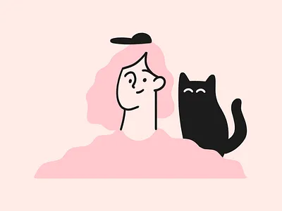 Valeria black cap cat girl illustration pink portrait