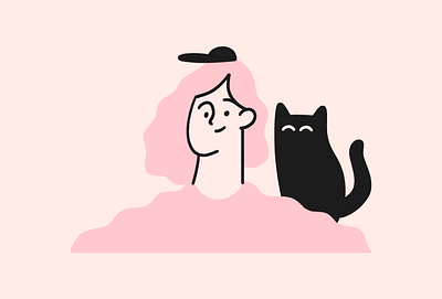 Valeria black cap cat girl illustration pink portrait