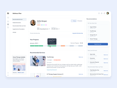 Progress in Wellness plan ads bar cards header health health app hint hover navigation notification profile sidebar stat timeline tip tips ui ux wellness wellness plan