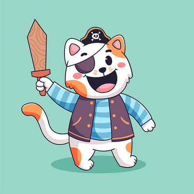 Cartoon Cat animal business cartoon cat cute doodle drawn happy holiday illustration kitten pirate ride smile