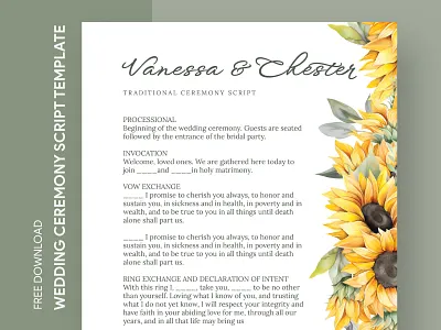 Sunflower Wedding Ceremony Script Free Google Docs Template ceremony declaration of intent design doc docs document flower flowers google ms print printing script sunflower template templates vows wedding word