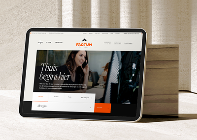 Factum Vastgoed - Real Estate Website agency beige belgium branding clean design ipad logo minimal mockup orange real estate ui uix webdesign website