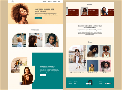 Landing page for girls with afro hairstyles afro black black girl branding design desktop graphic design hair hair style illustration logo minimal typography ui ux