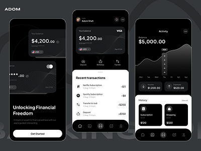 Mobile Banking App app app design app ui bank card banking banking app black and white dark design finance finance app mobile banking ui ux