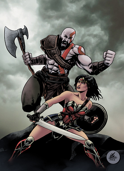 Kratos vs Wonder Woman art art project artist artwork book character character illustration comic art comic artist comic cover comic style comics cover desogn cover layout drawing editorial fanart illustration project publisher