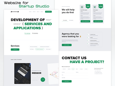 Design studio 🎨 branding contact us design design studio graphic design green home page illustration light colors logo minimalism portfolio services startup studio typography ui ux vector
