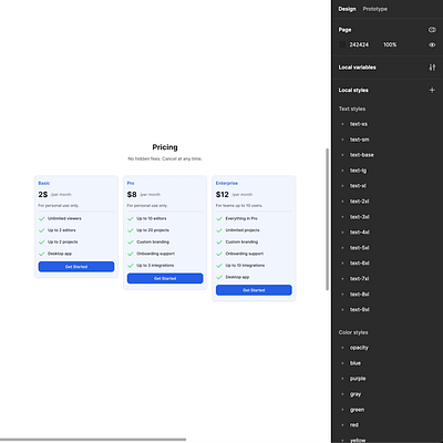 Responsive Pricing Components in Figma #webdesign #uikit components cta dark mode design elements design system figma interface pricing product design responsive design ui ui kit uidesign ux uxdesign variables