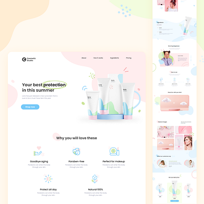 Colorful cosmetic landing page branding illustration ui ux