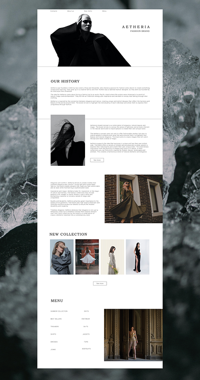 Website for Aetheria Fashion Brand design