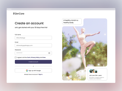 Sign up page / Daily UI Challenge #001 3d animation branding design figma graphic design health sign up ui ux webdesign website