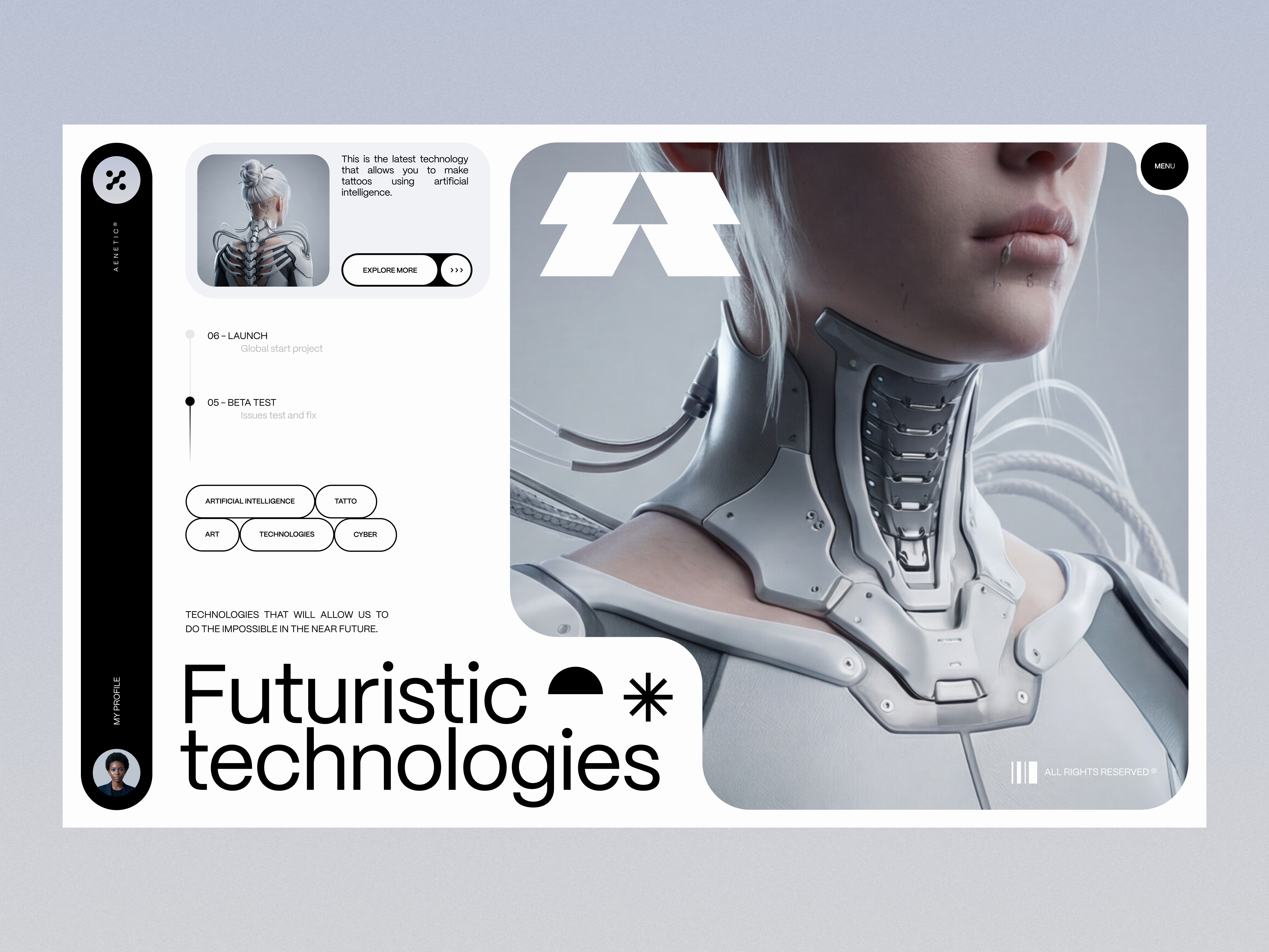 Futuristic technologies landing page AI design-concept 3d ai clean cyber tatto technologies