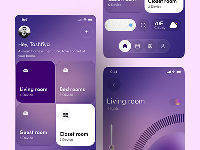 Smart Home App Design app app design automation awe home automation ios mobile app smart smart home smart home app smart lamp smarthome smarthouse temperature thermostat weather