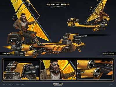 Wasteland Surfer 2d art cgi character character concept character design concept concept art digital 2d digital art fantasy game game art game of heroes illustration legendary mobile games sci fi