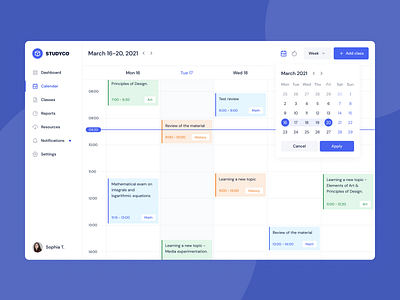 StudyCo - Educational platform design analytics calendar chart dashboard design e learning educational elinext schedule ui ux web app