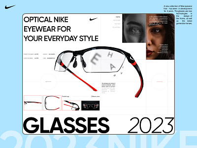 Website concept for Nike's new eyewear 3d clean concept design glasses landing page large text layout minimal nike site typography ui ux web website white