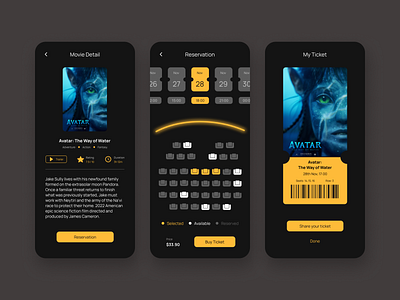 Movie Ticket Booking App app app design booking app cinema design figma mobile app movie app ticket ui uiux user interface ux